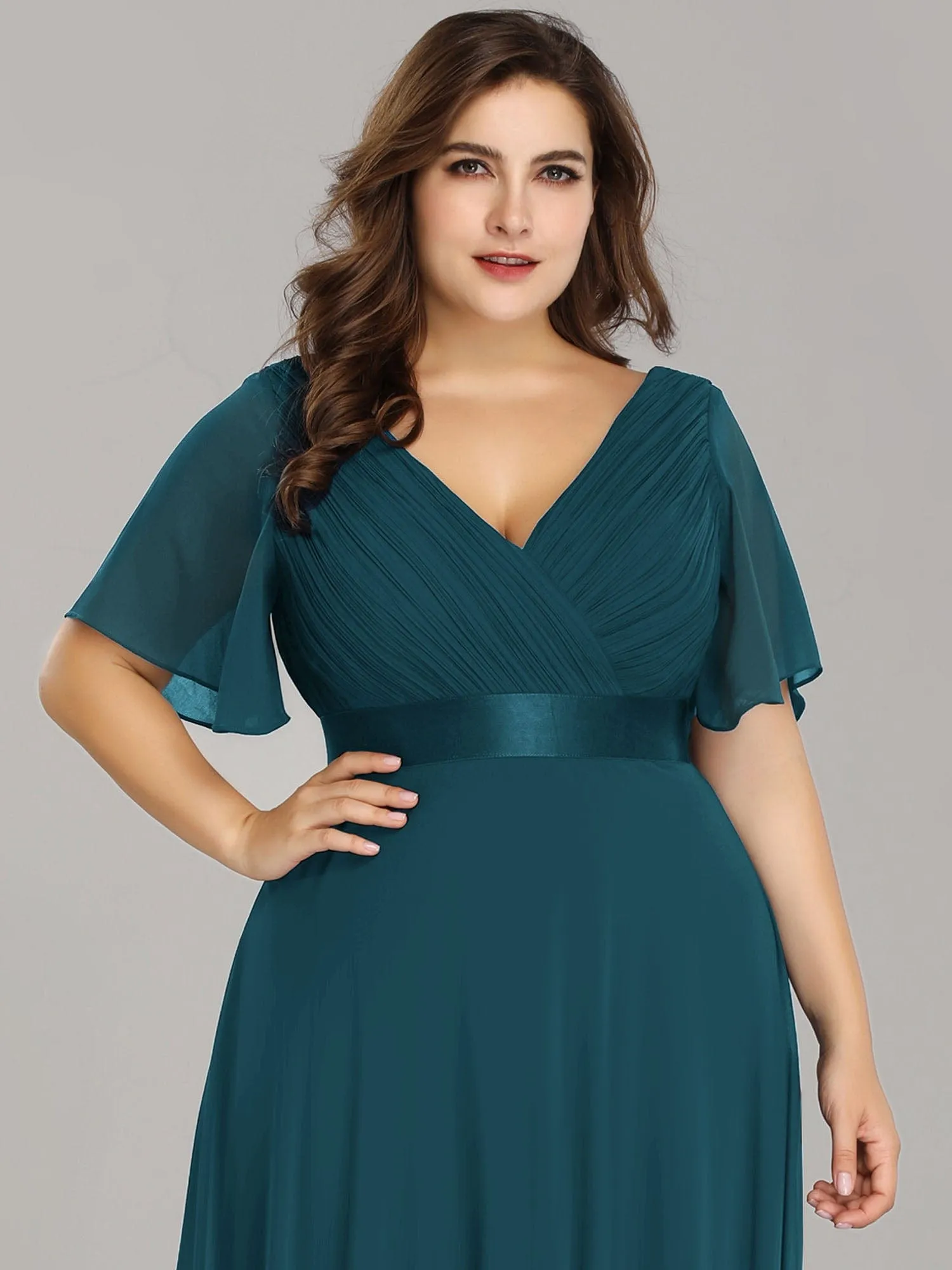 Custom Size Flutter Sleeves Chiffon Empire Waist Bridesmaid Dress