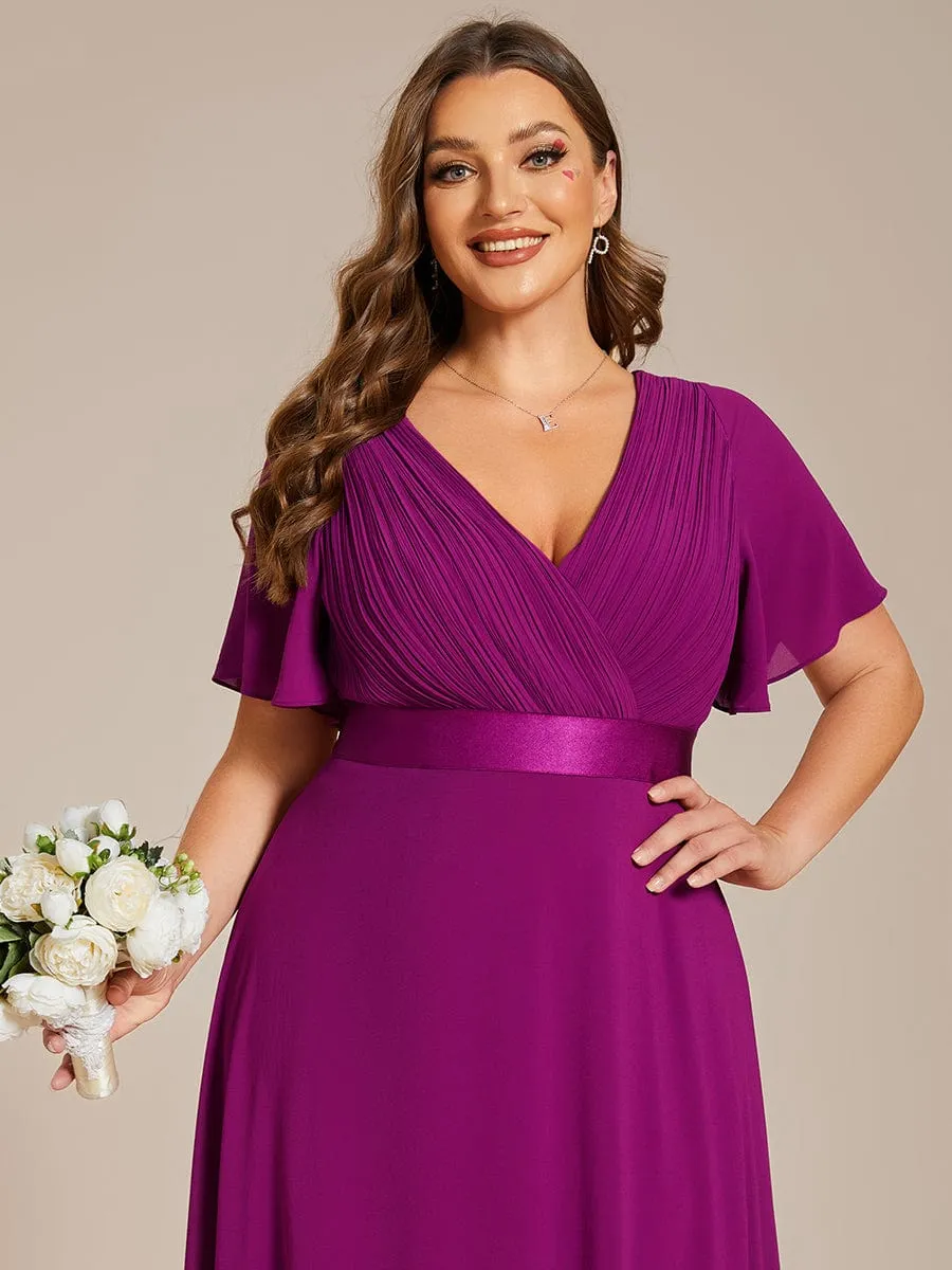 Custom Size Flutter Sleeves Chiffon Empire Waist Bridesmaid Dress