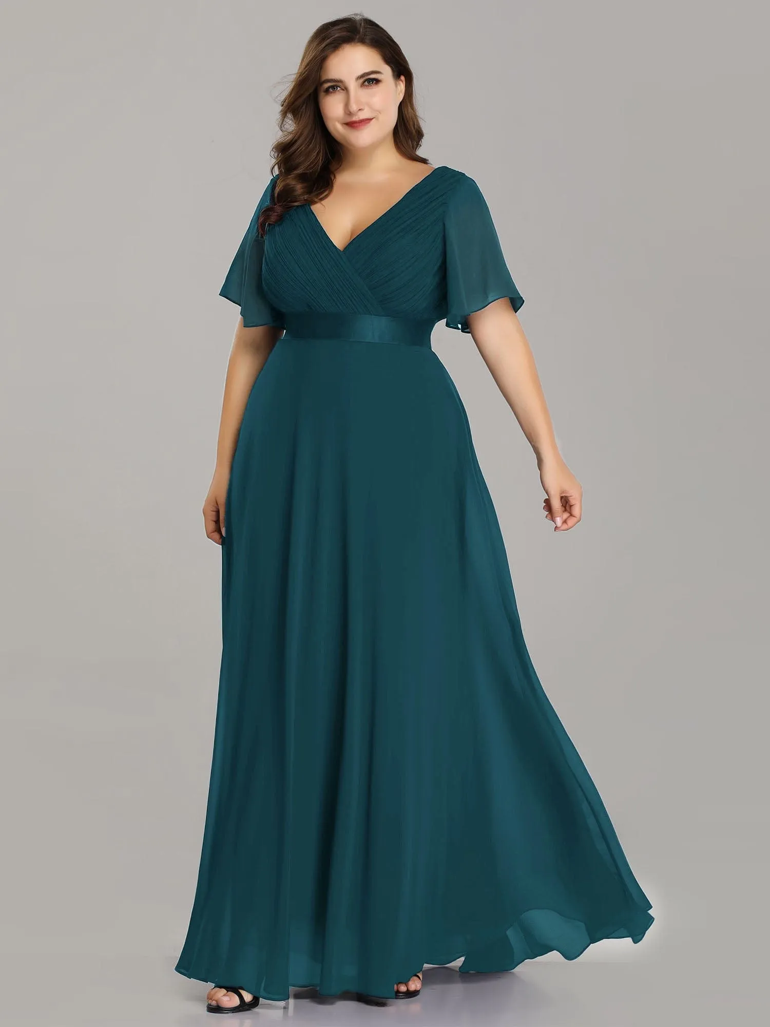 Custom Size Flutter Sleeves Chiffon Empire Waist Bridesmaid Dress