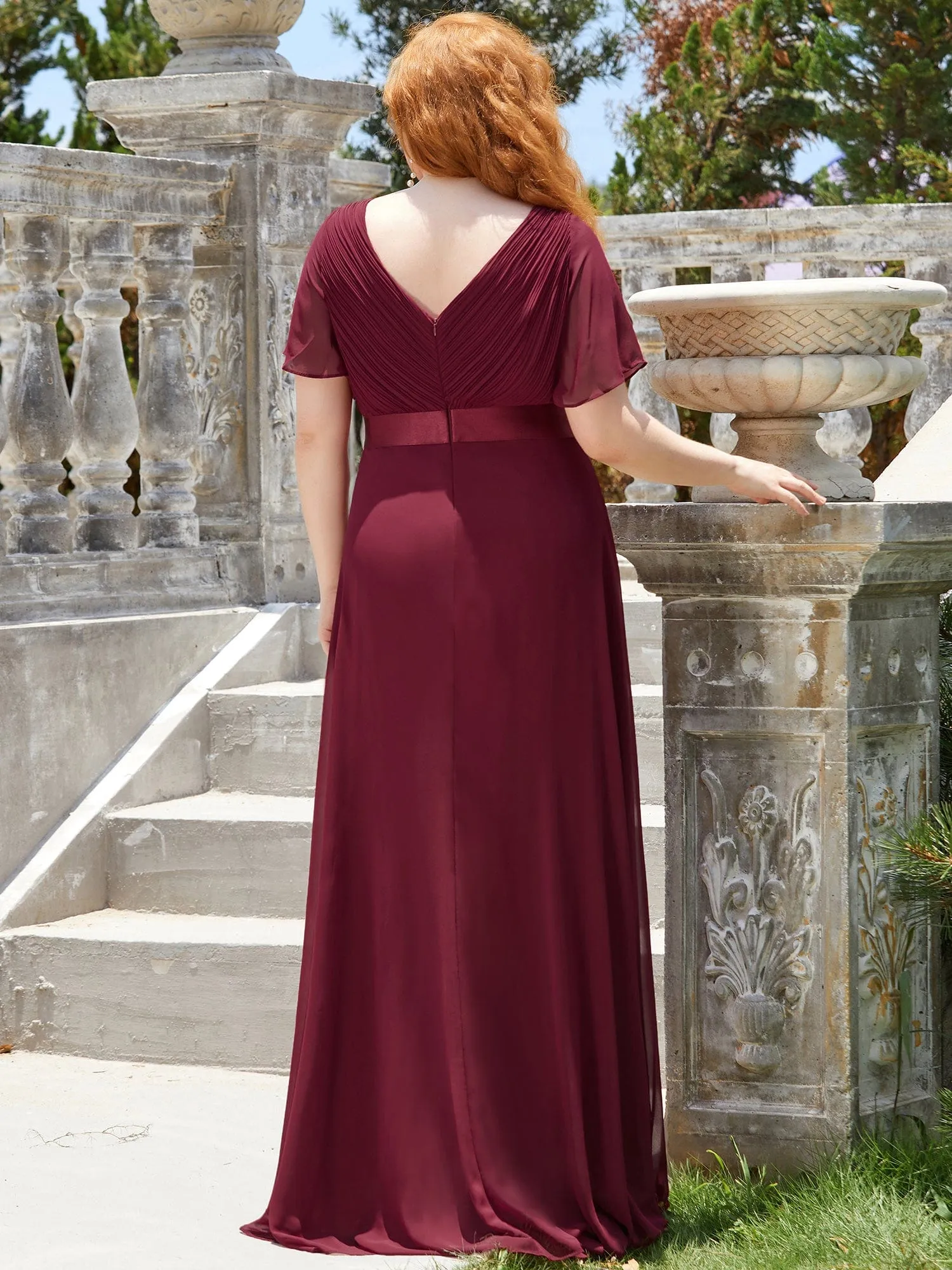 Custom Size Flutter Sleeves Chiffon Empire Waist Bridesmaid Dress