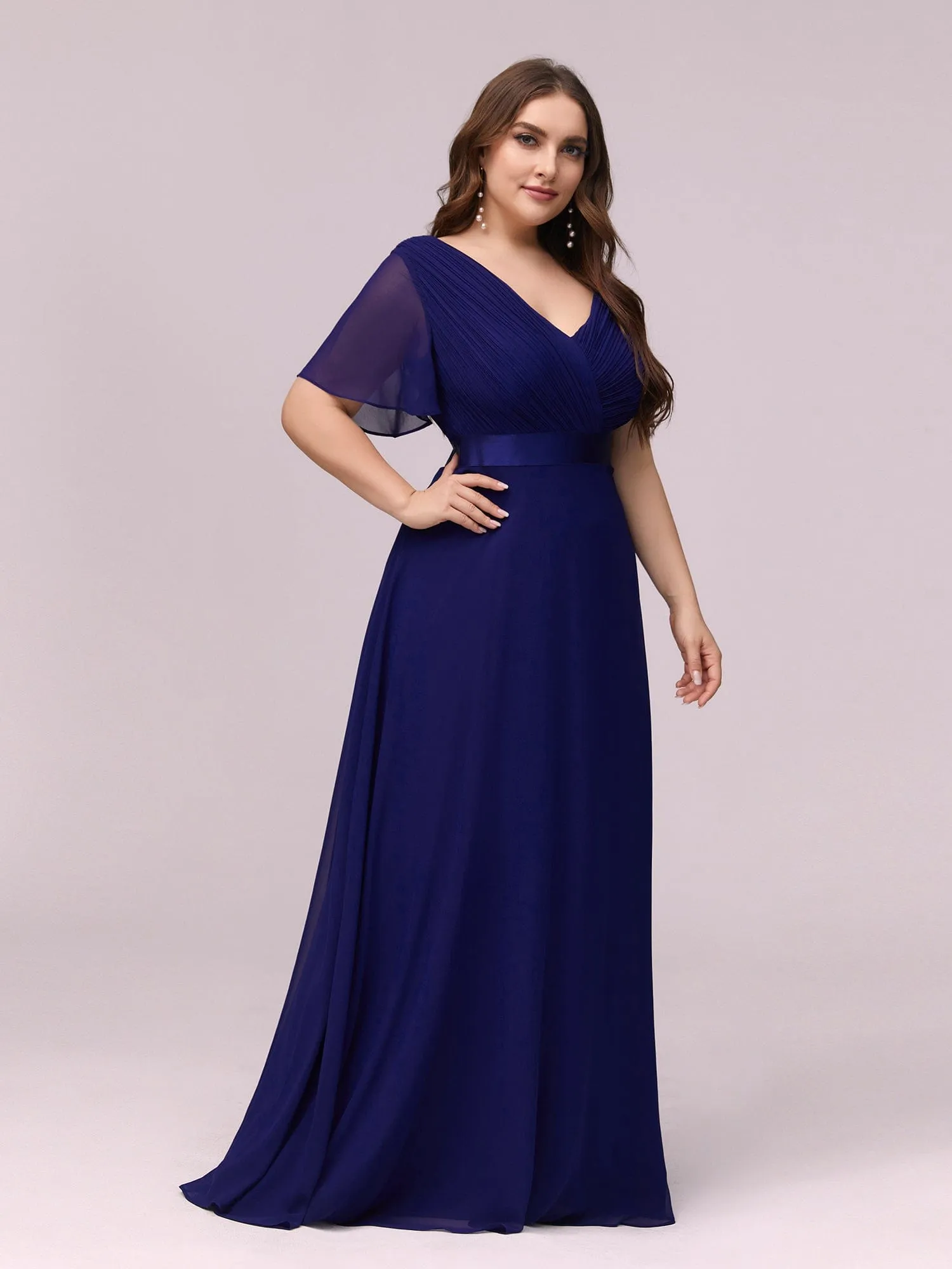 Custom Size Flutter Sleeves Chiffon Empire Waist Bridesmaid Dress