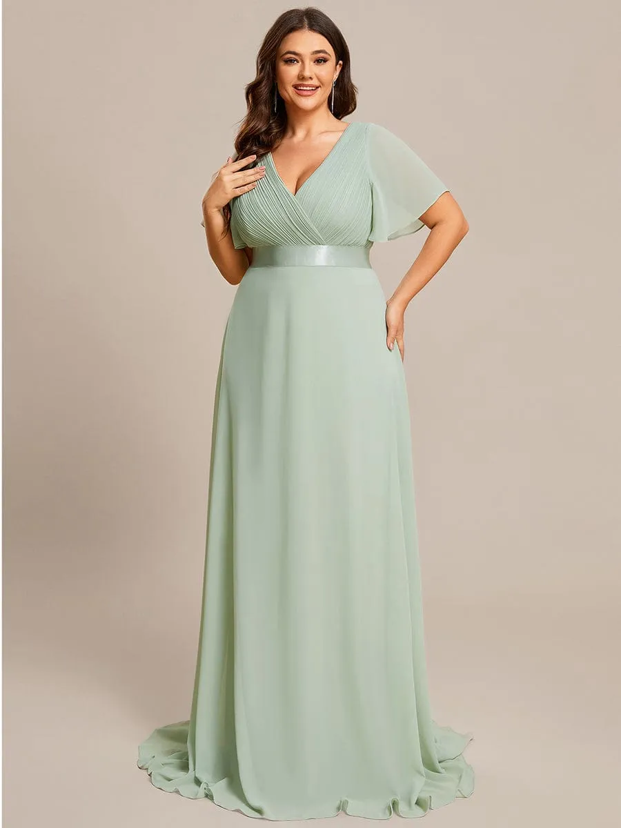 Custom Size Flutter Sleeves Chiffon Empire Waist Bridesmaid Dress