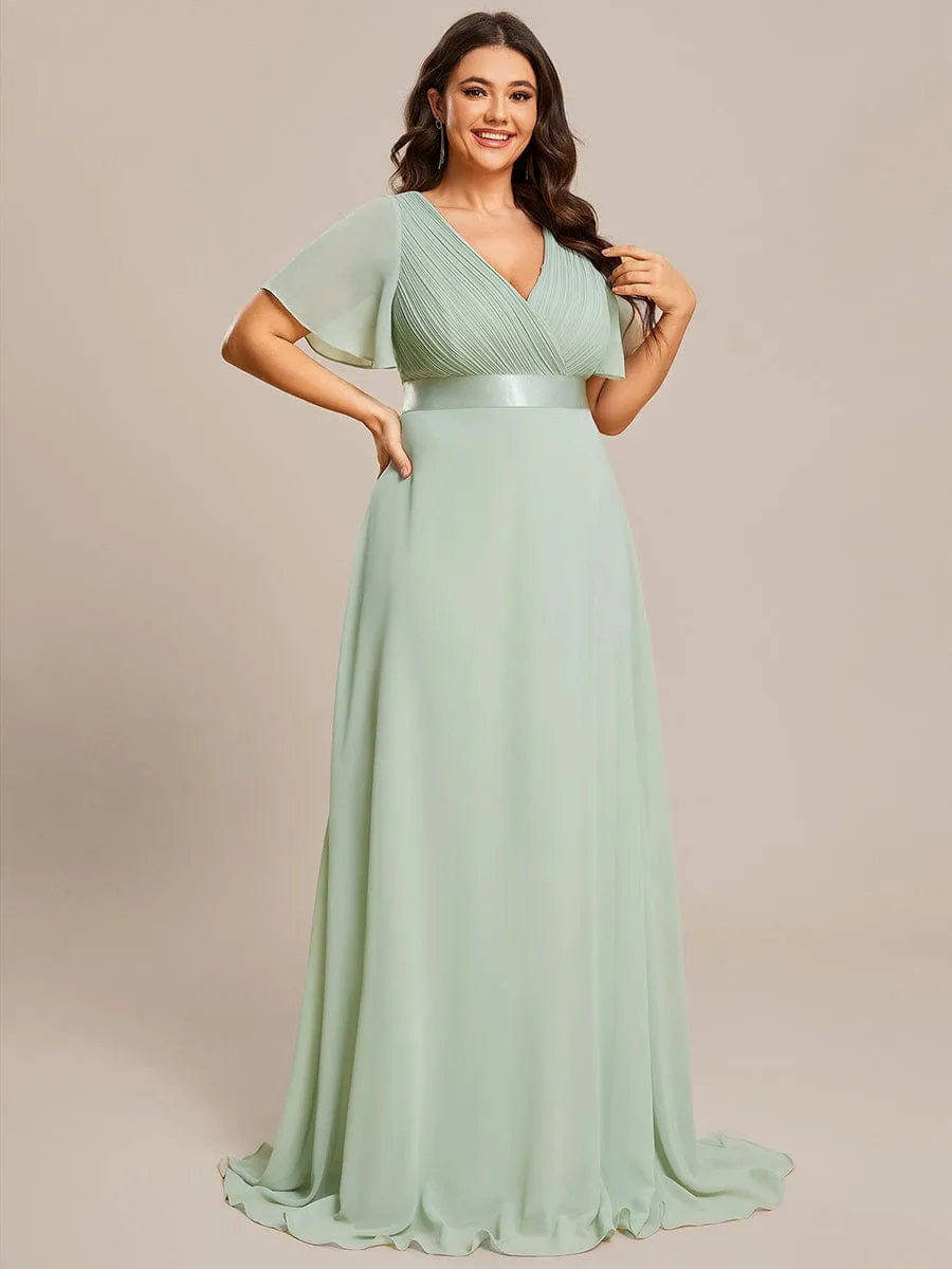 Custom Size Flutter Sleeves Chiffon Empire Waist Bridesmaid Dress