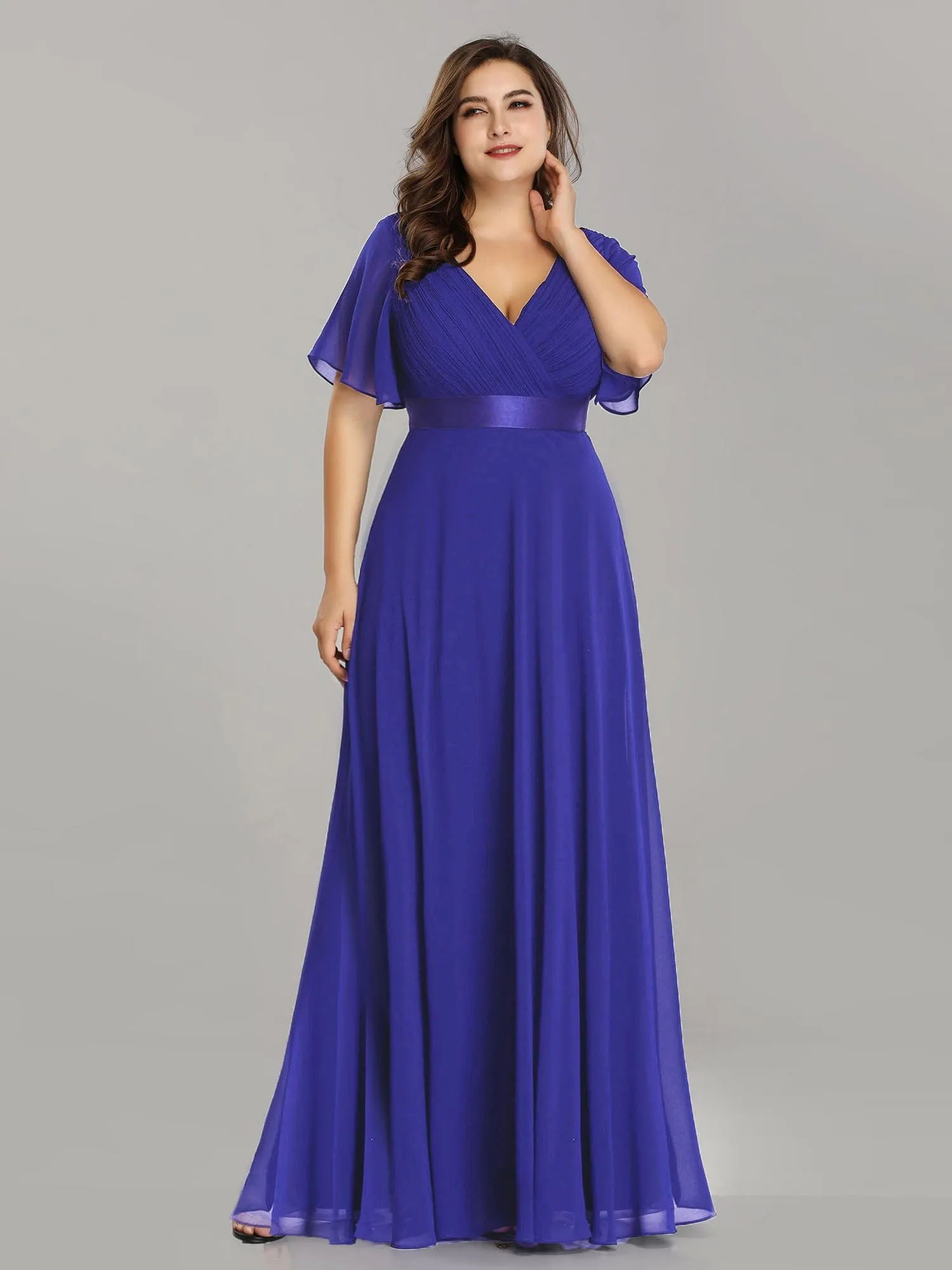 Custom Size Flutter Sleeves Chiffon Empire Waist Bridesmaid Dress