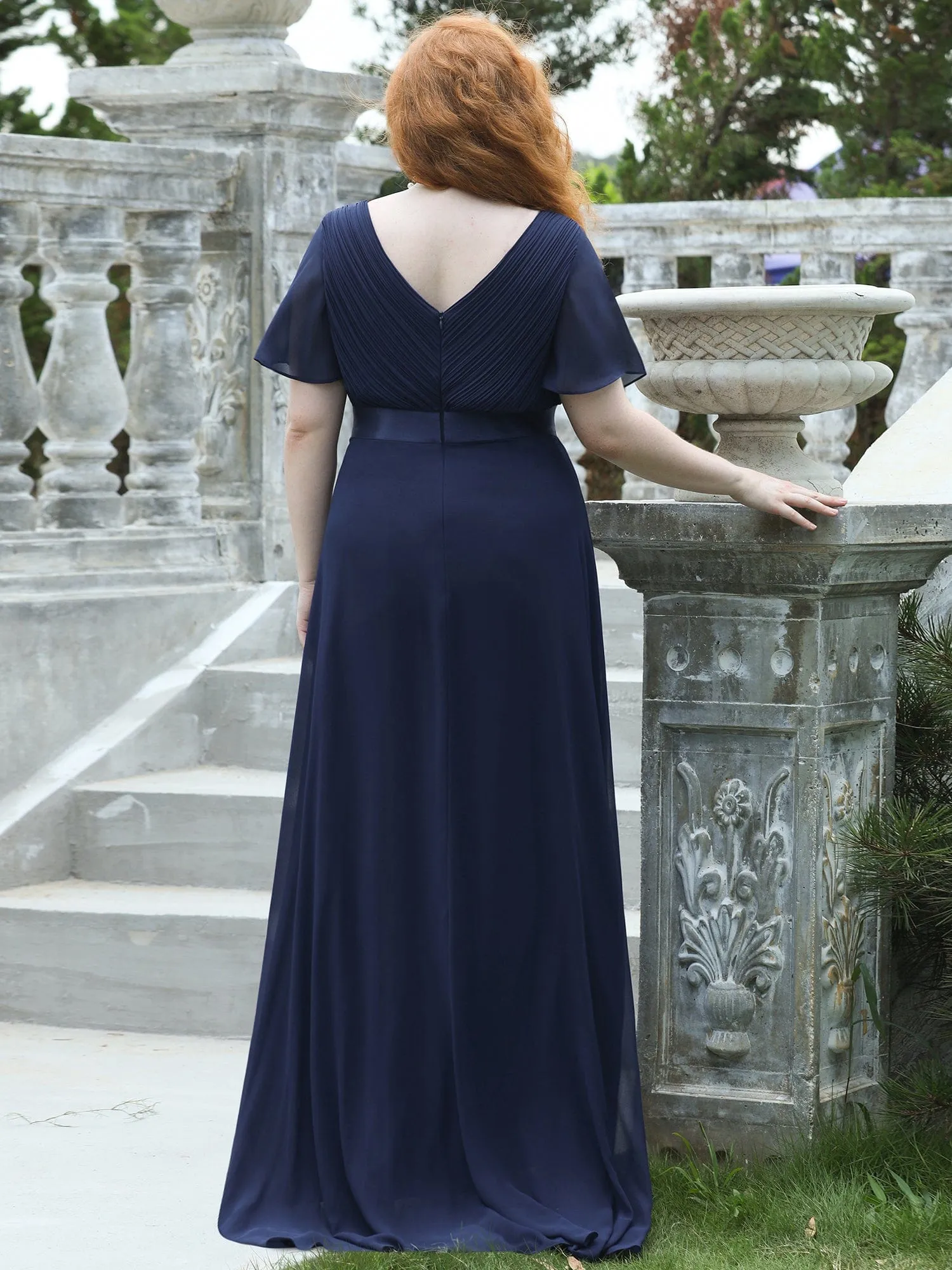 Custom Size Flutter Sleeves Chiffon Empire Waist Bridesmaid Dress