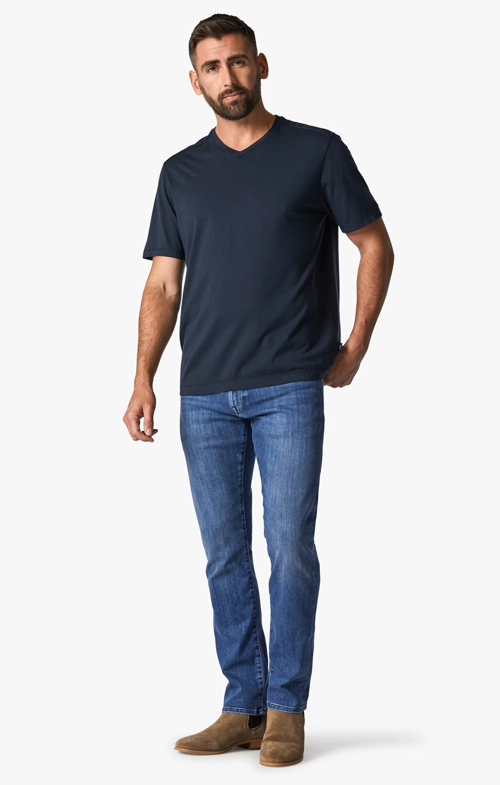 Deconstructed V-Neck T-Shirt in Dark Navy