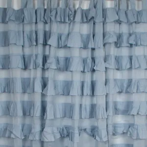 Dusty Blue Shabby Chic Ruffle Tab Top Curtain Pair