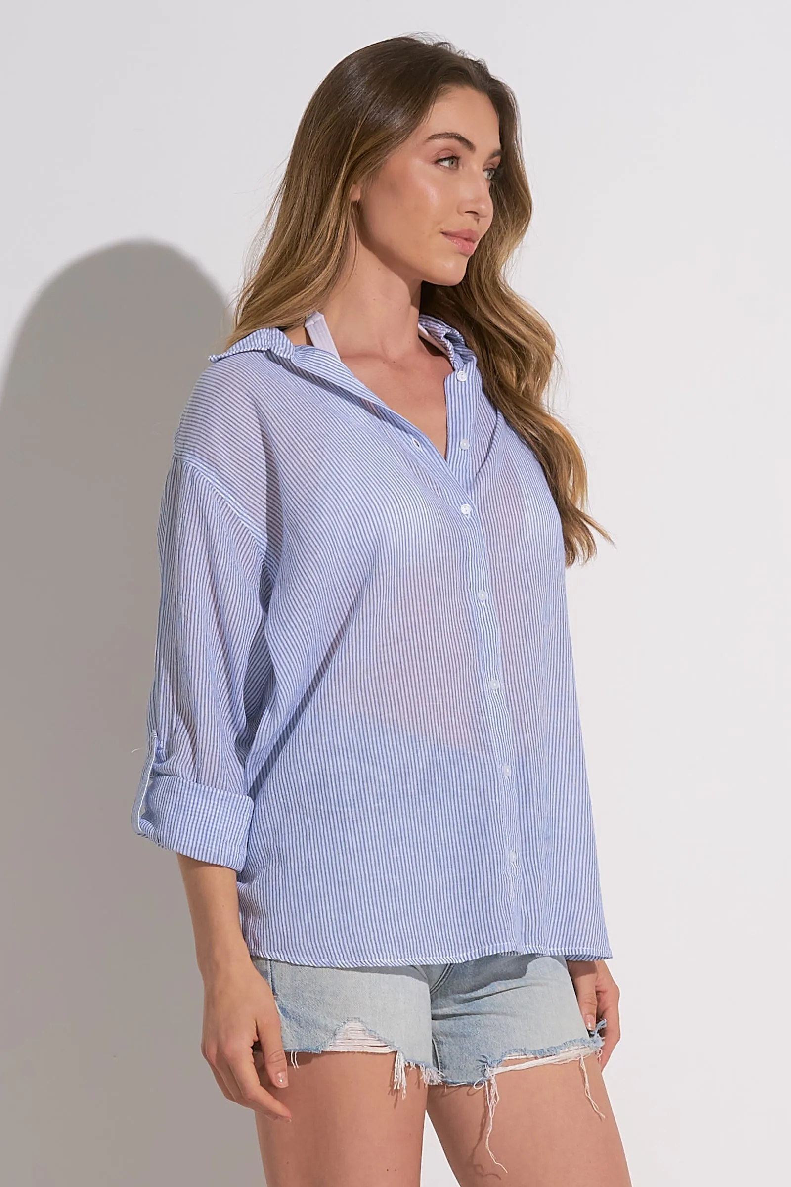 Elan Striped Heart Button Down