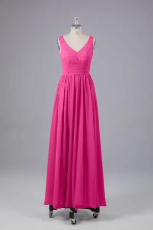 Elegant A-line V Neck Straps Chiffon Bridesmaid Dresses