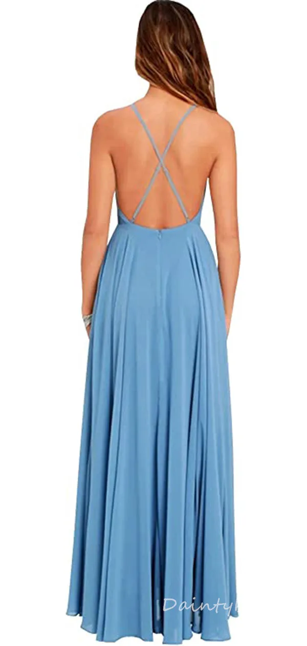 Elegant Chiffon Halter Cross Back Sleeveless Bridesmaid Dress, BG278