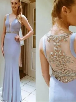 Elegant Mermaid Deep V-neck Sleeveless Evening Party Prom Dresses,PD0157