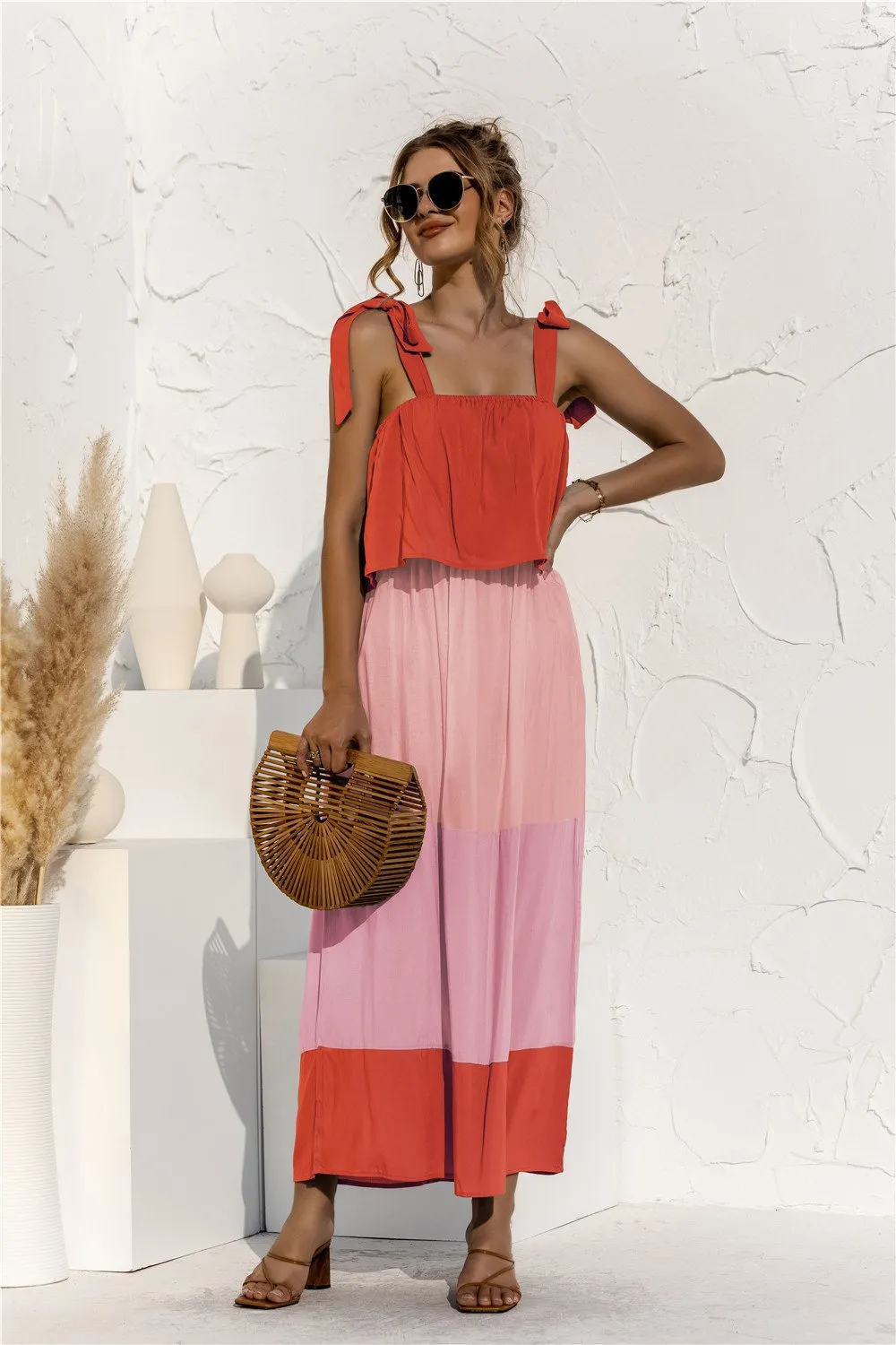 Elegant Patchwork Hit Color Dress