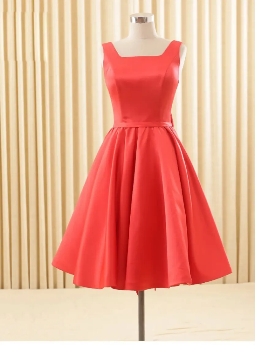 Elegant Satin Red School Homecoming Dresses Backless Bowknot Knee Length