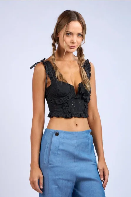 Eyelet Ruffle Strap Crop