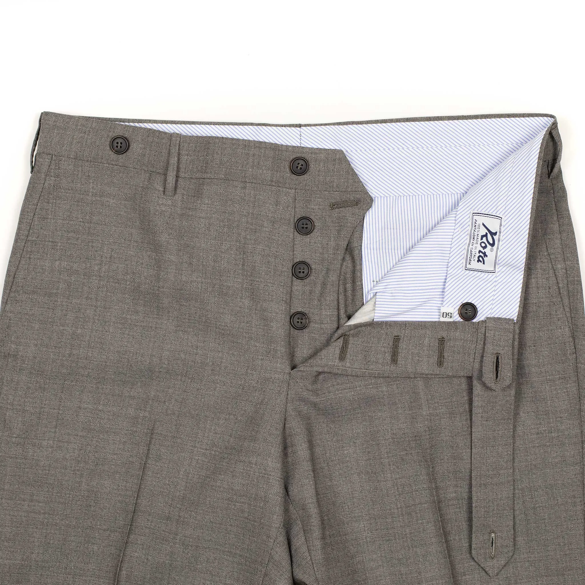 Flat-front trousers in taupe lightweight fresco wool