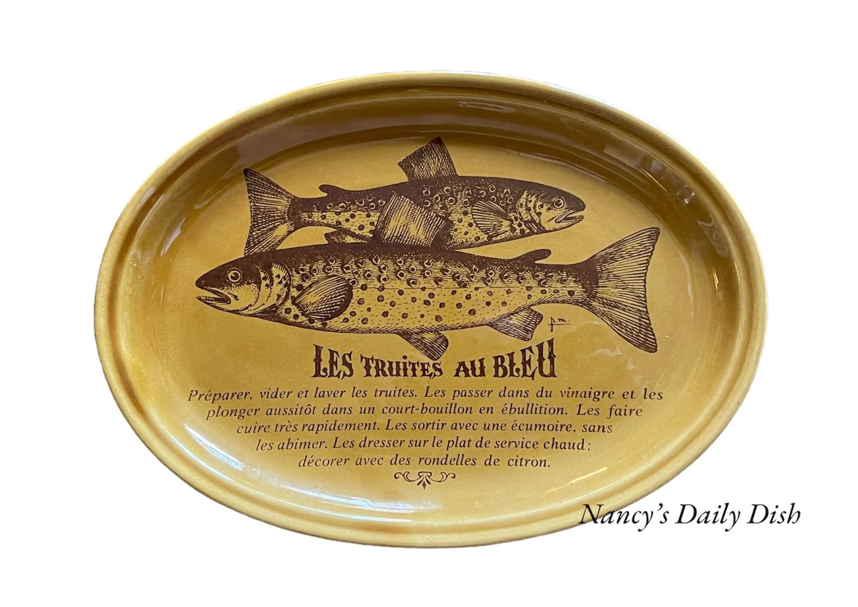 French Advertising Brown Transferware Eel Fish Platter L'Anguille En Matelote