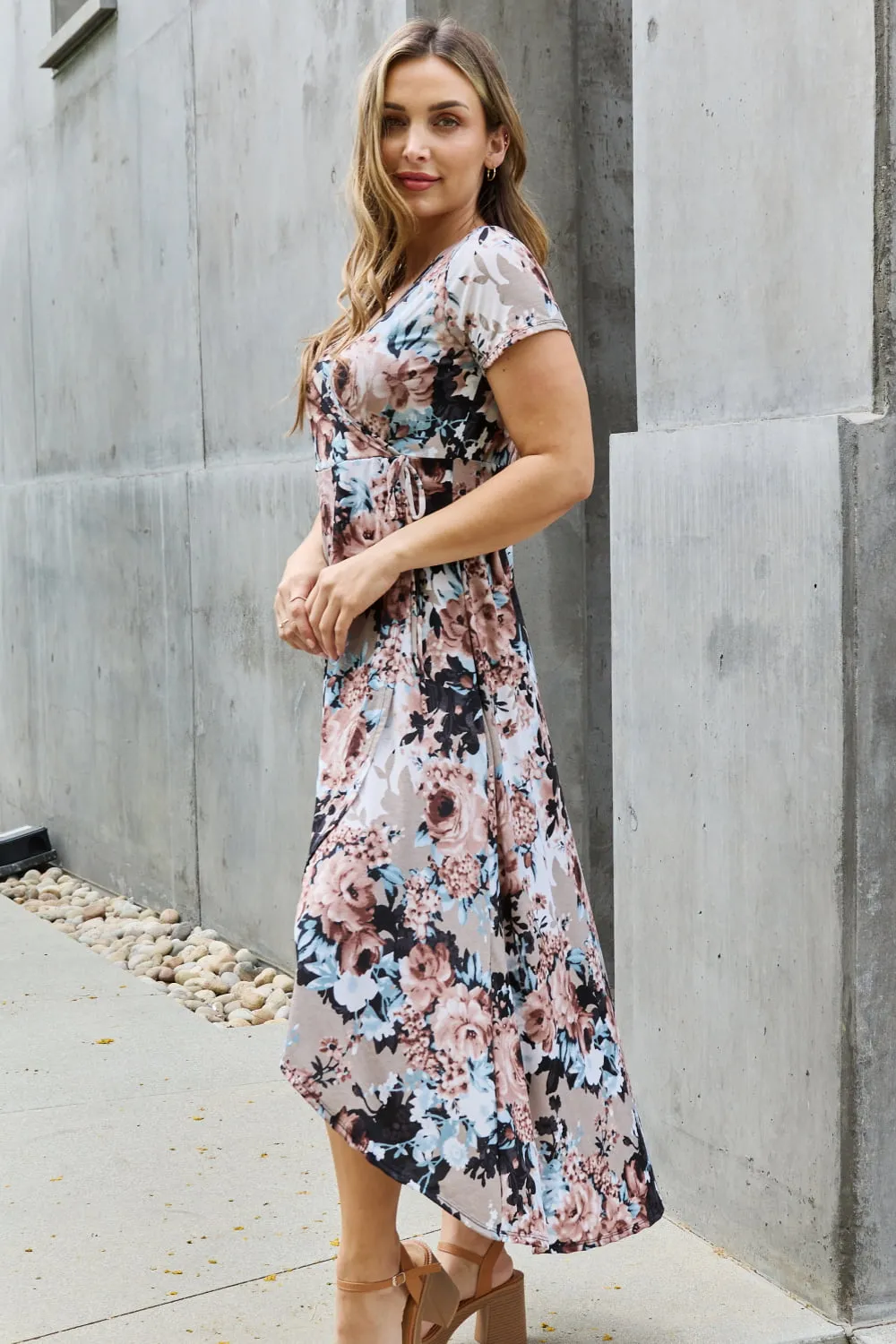 Full Size Short Sleeves Floral Maxi Wrap Dress