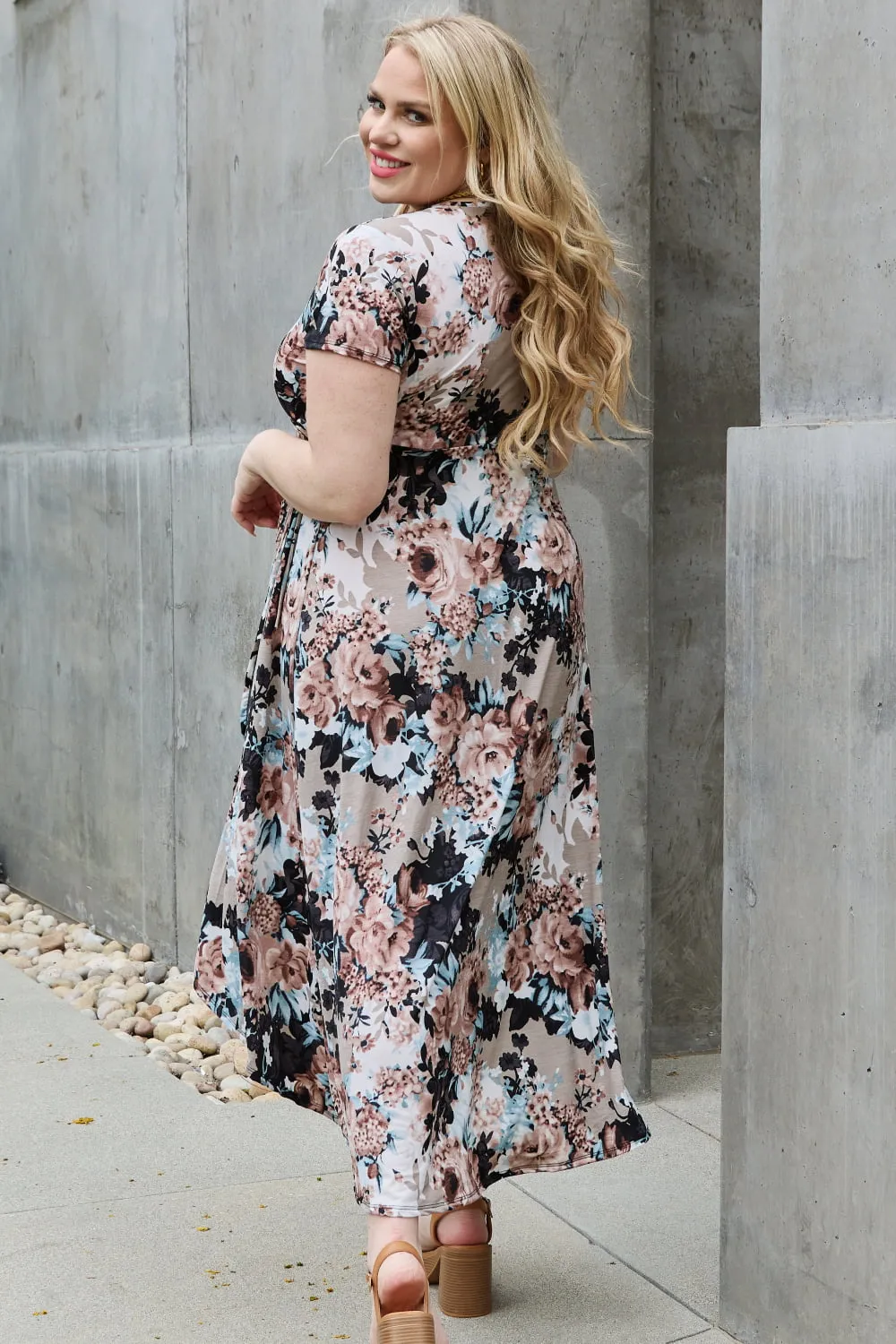 Full Size Short Sleeves Floral Maxi Wrap Dress