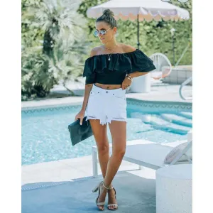 Glow Chic's High Waist White Denim Shorts