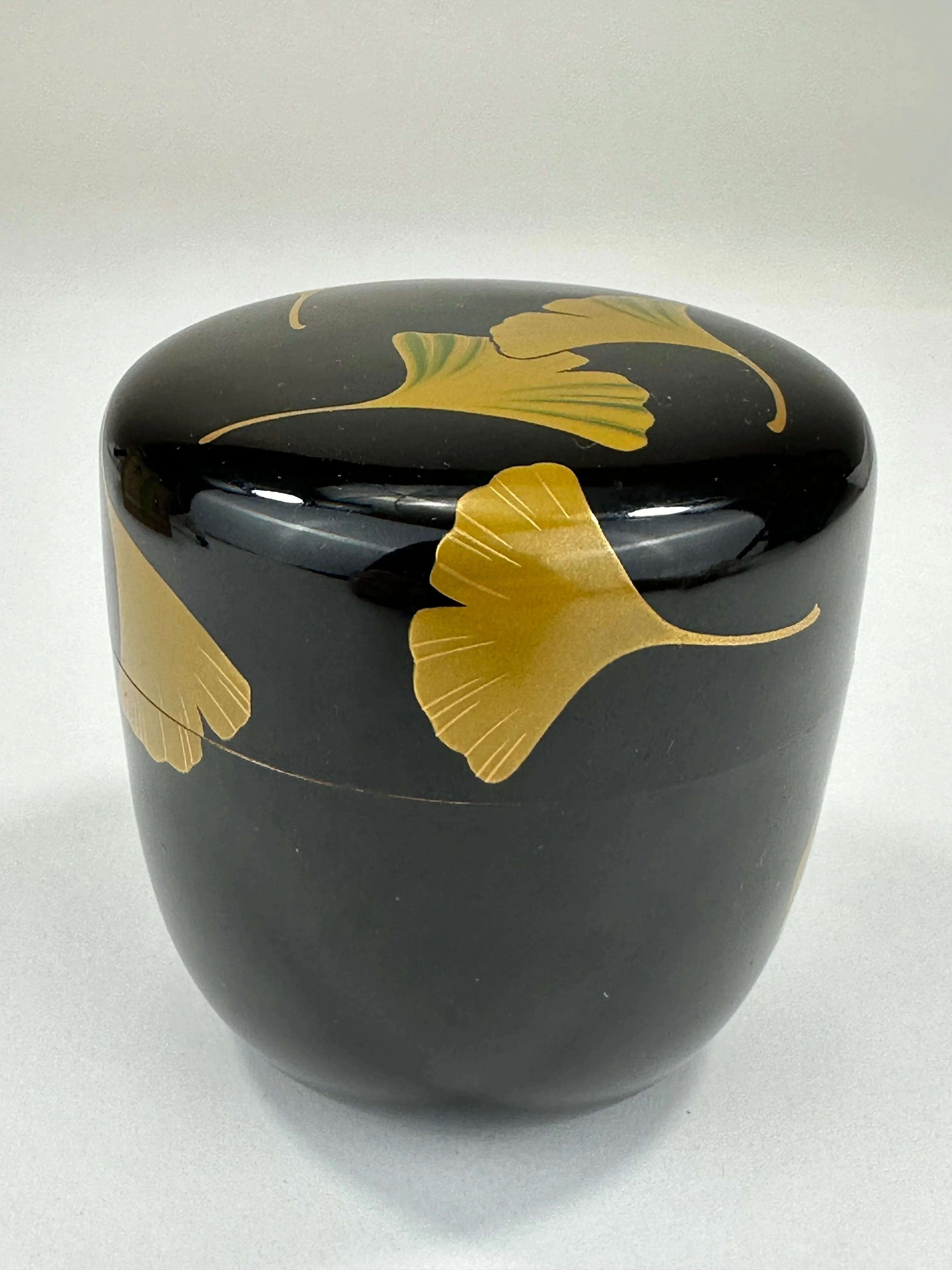 Japanese Tea Ceremony Natsume Black Lacquer Gold Makie Ginko 3”