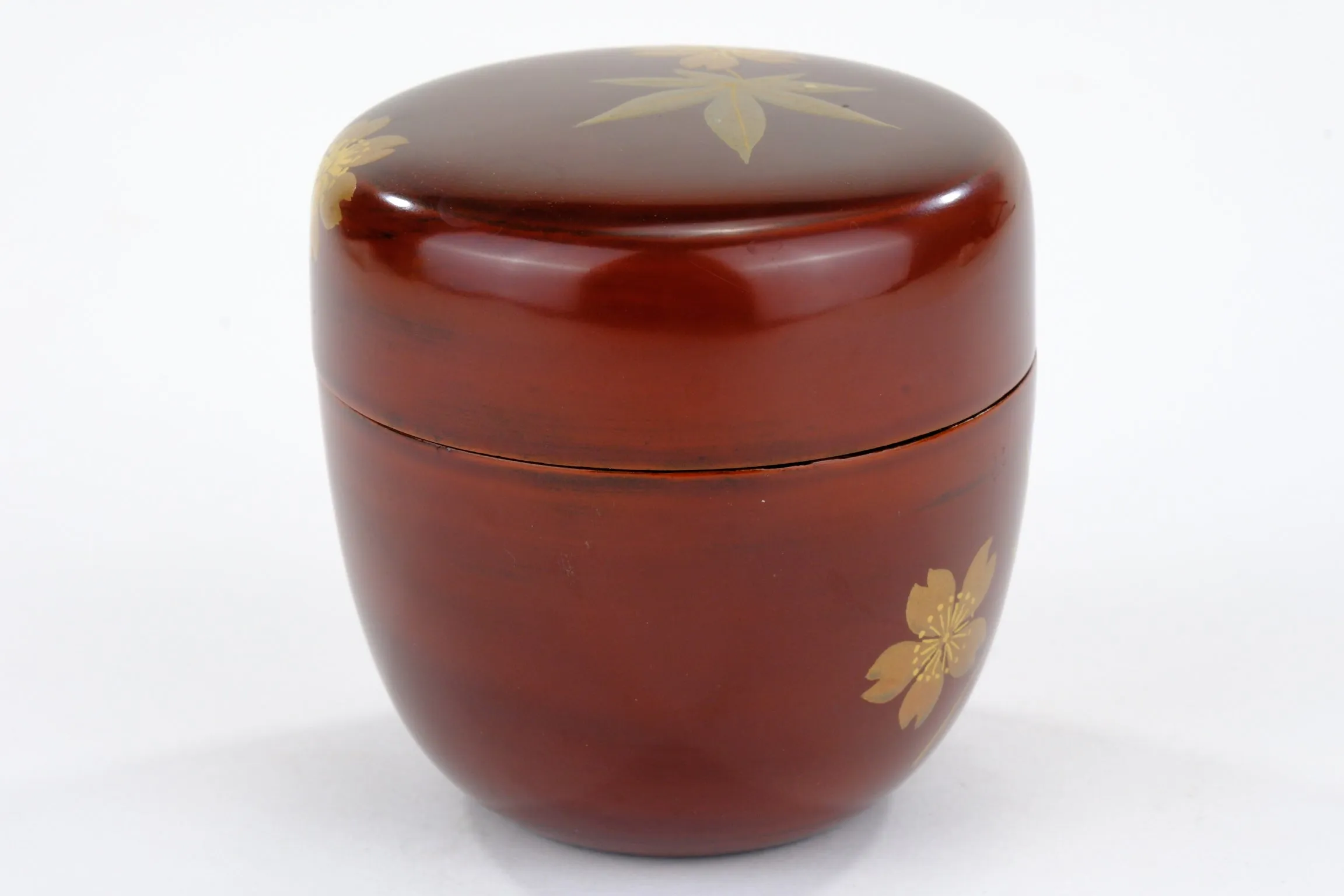 Japanese Tea Ceremony Natsume Tea Caddy Maple Leaf Motif w/ Kiri Wood Box