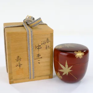 Japanese Tea Ceremony Natsume Tea Caddy Maple Leaf Motif w/ Kiri Wood Box