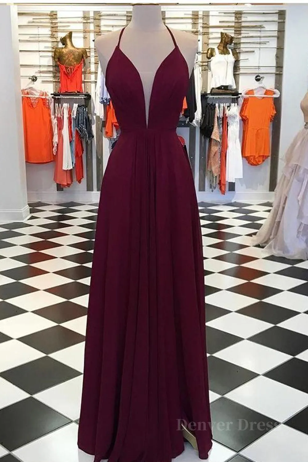 kamahe Elegant V Neck Open Back Burgundy Prom Dresses, Open Back Burgundy Formal Dresses, Long Burgundy Evening Dresses