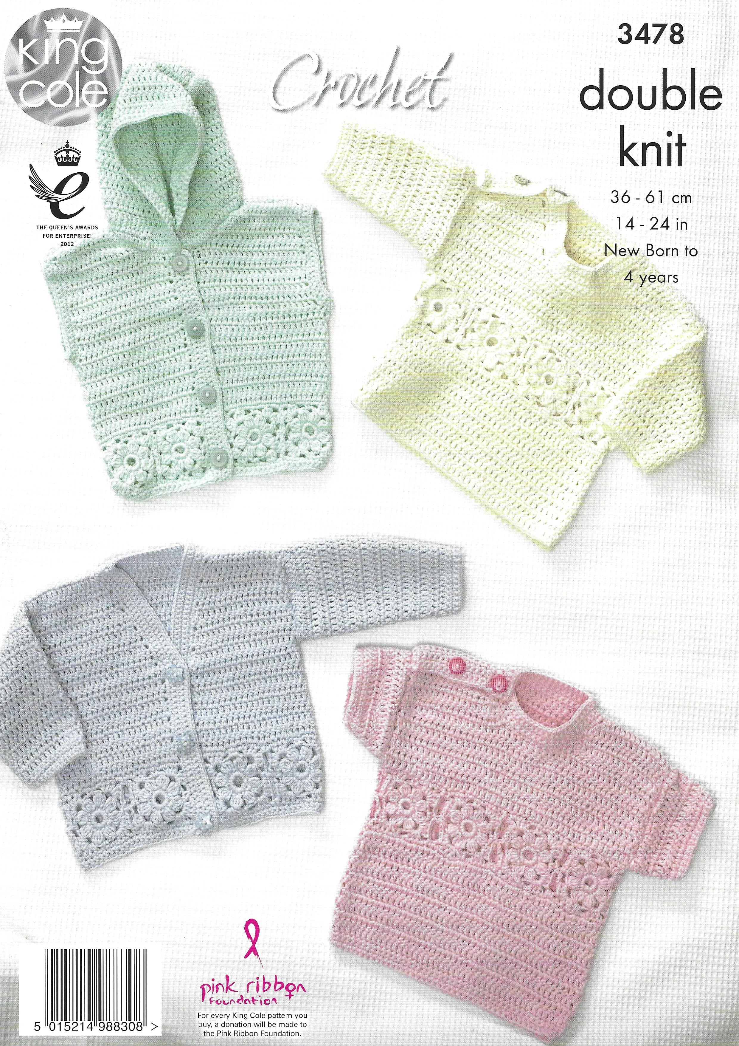 King Cole 3478 Cardigan Hooded Gilet Long and Short Sleeved Sweaters DK Crochet Pattern