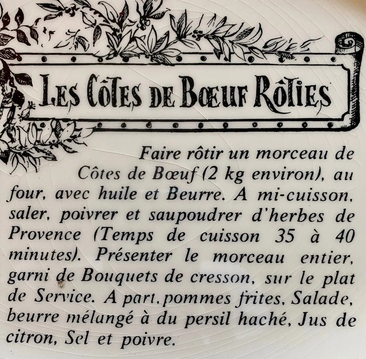 Les Côtes de Boeuf Rôties French Advertising Gien Cow Black Transferware Platter