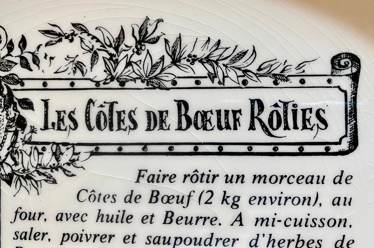 Les Côtes de Boeuf Rôties French Advertising Gien Cow Black Transferware Platter