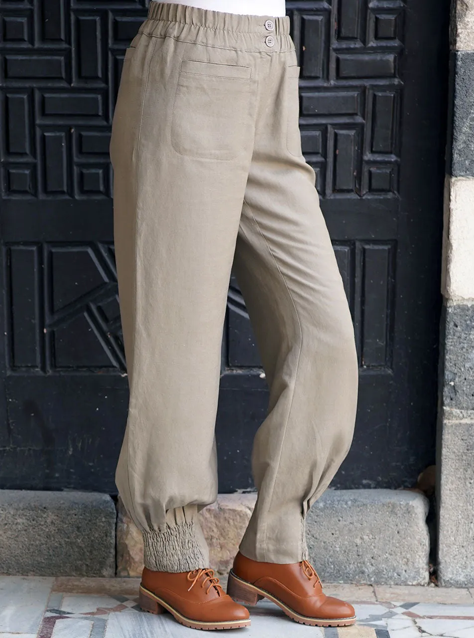 Linen Elasticized Cuff Trousers