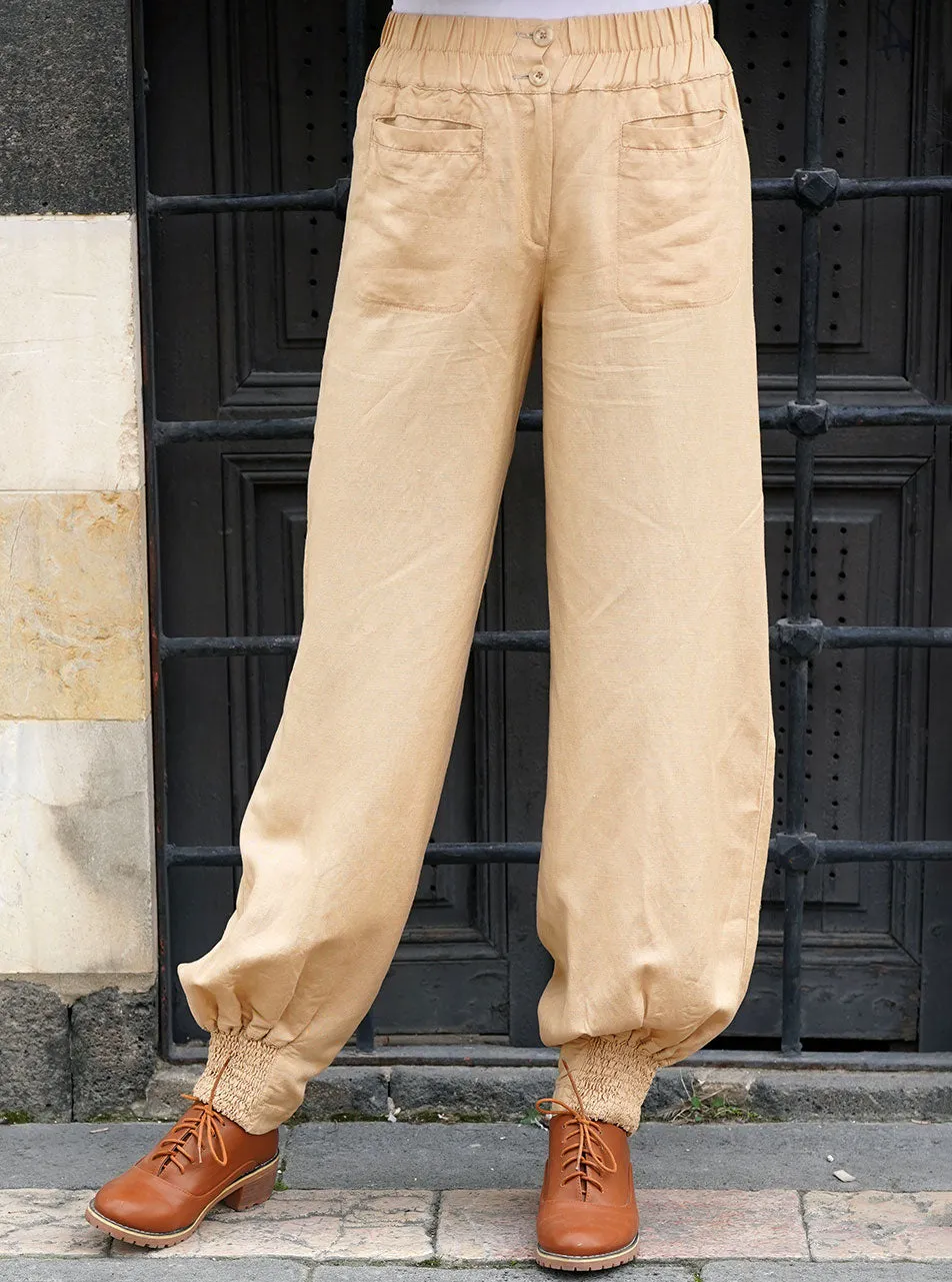 Linen Elasticized Cuff Trousers