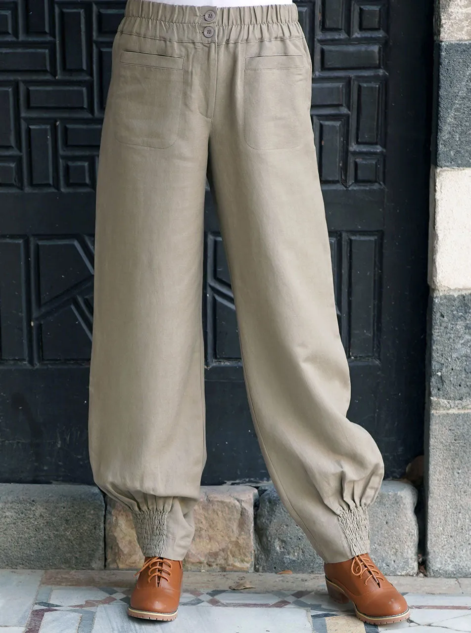 Linen Elasticized Cuff Trousers