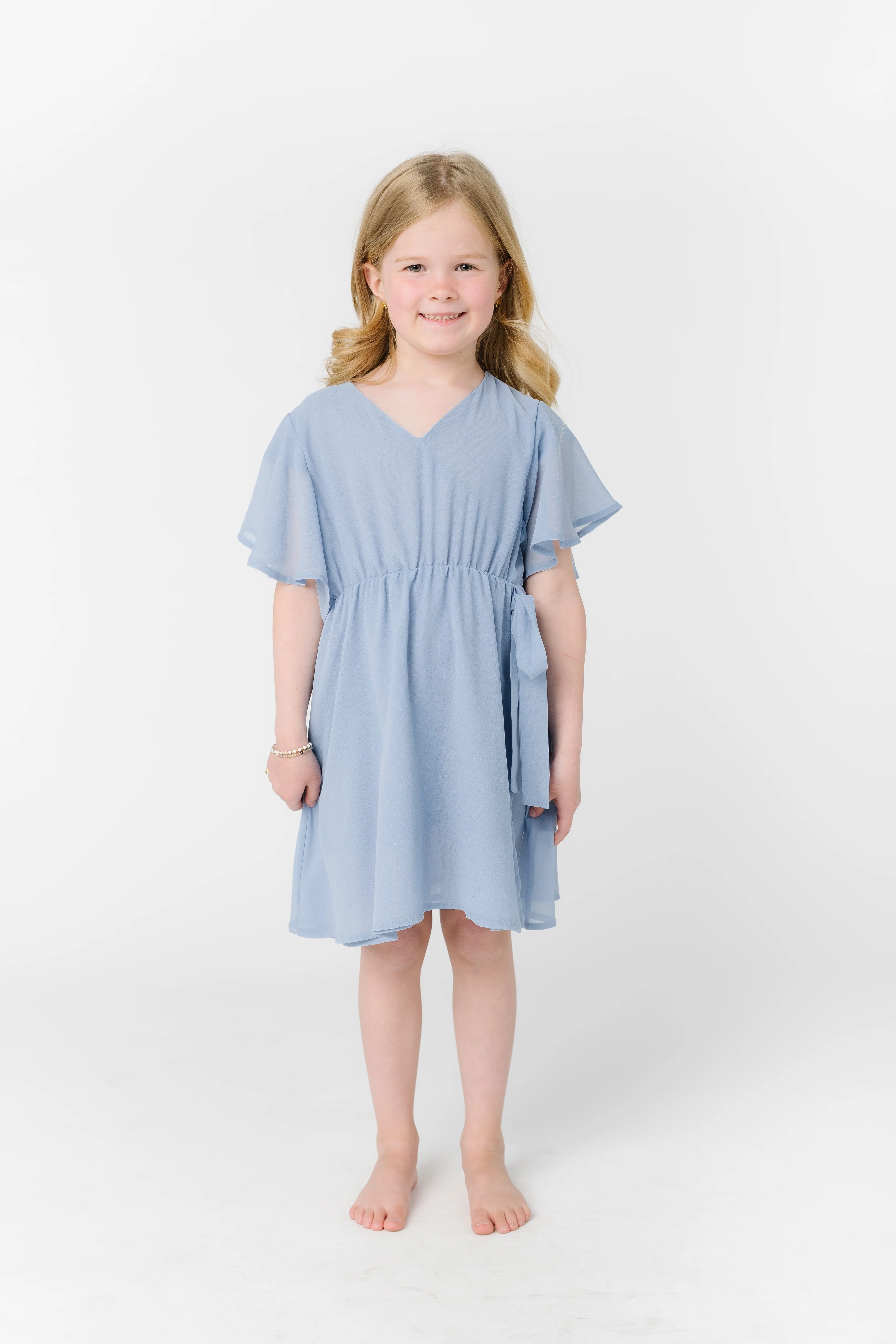 Little Naples Flutter Sleeve Girl's Dress - Arbor Blue