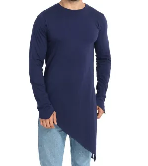 Men's Navy Blue Solid Cotton Round Neck T-Shirt