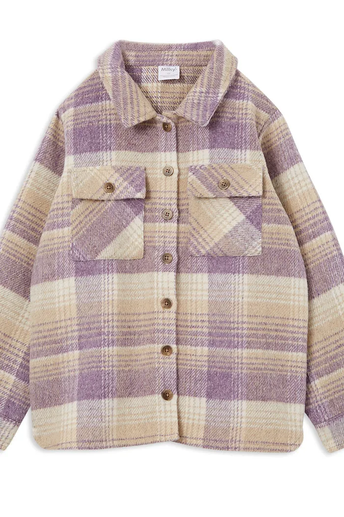 MILKY LILAC CHECK OVERSHIRT