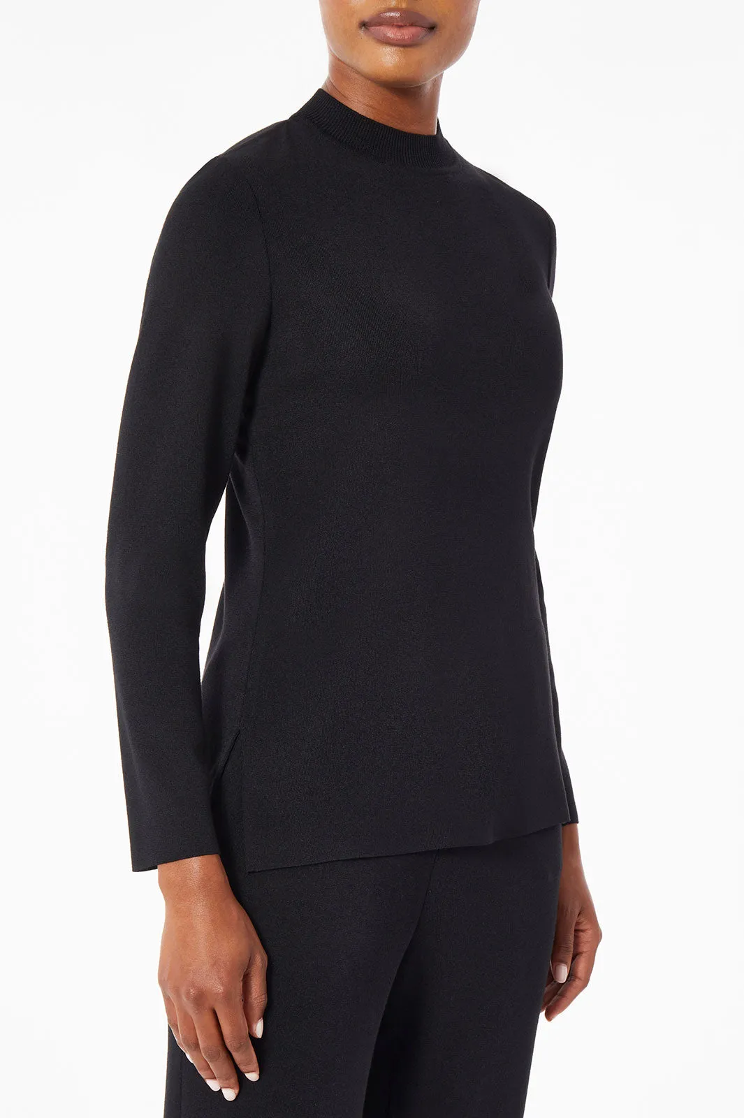 Mock Neck Soft Knit Tunic, Black