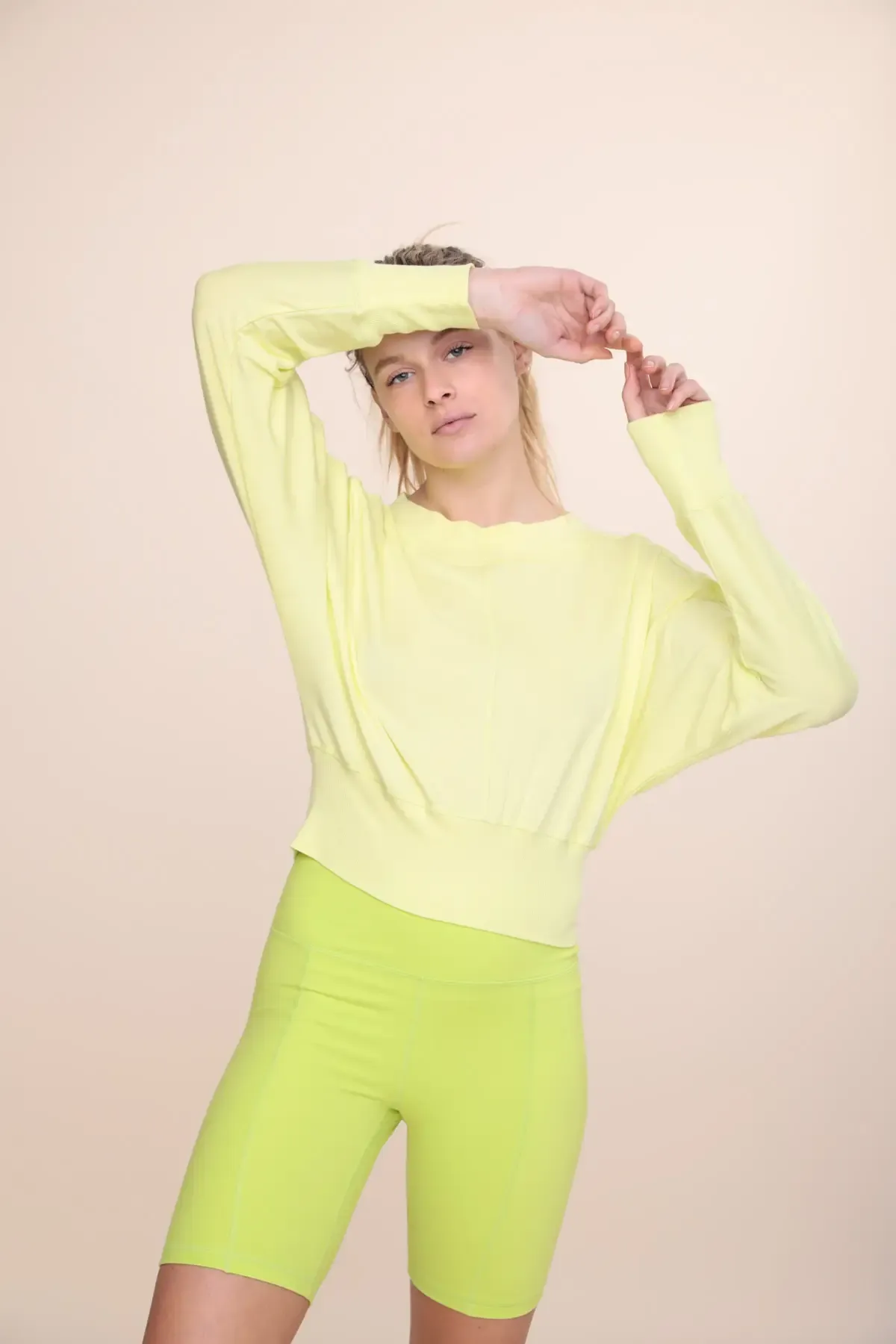 Mono B Dolman Sleeve Paneled Top - Lime