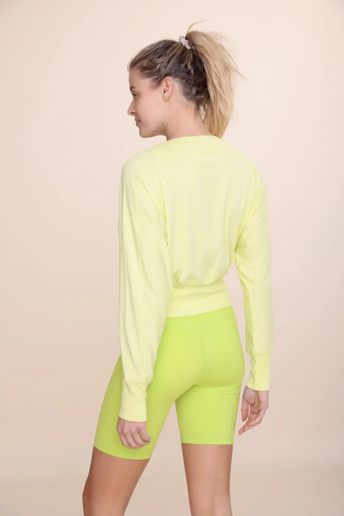 Mono B Dolman Sleeve Paneled Top - Lime