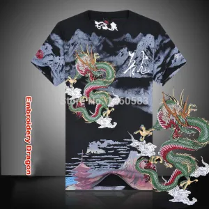 New Arrival Chinese Style 2016 Embroidery Dragon t shirt  Men's Round Neck Cotton, Shirts Men Black White Plus Size Shirt