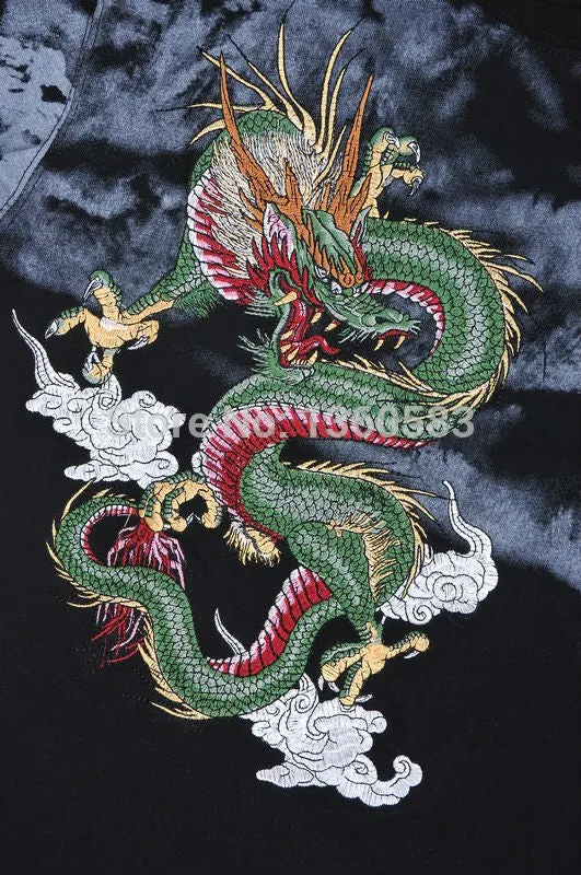 New Arrival Chinese Style 2016 Embroidery Dragon t shirt  Men's Round Neck Cotton, Shirts Men Black White Plus Size Shirt