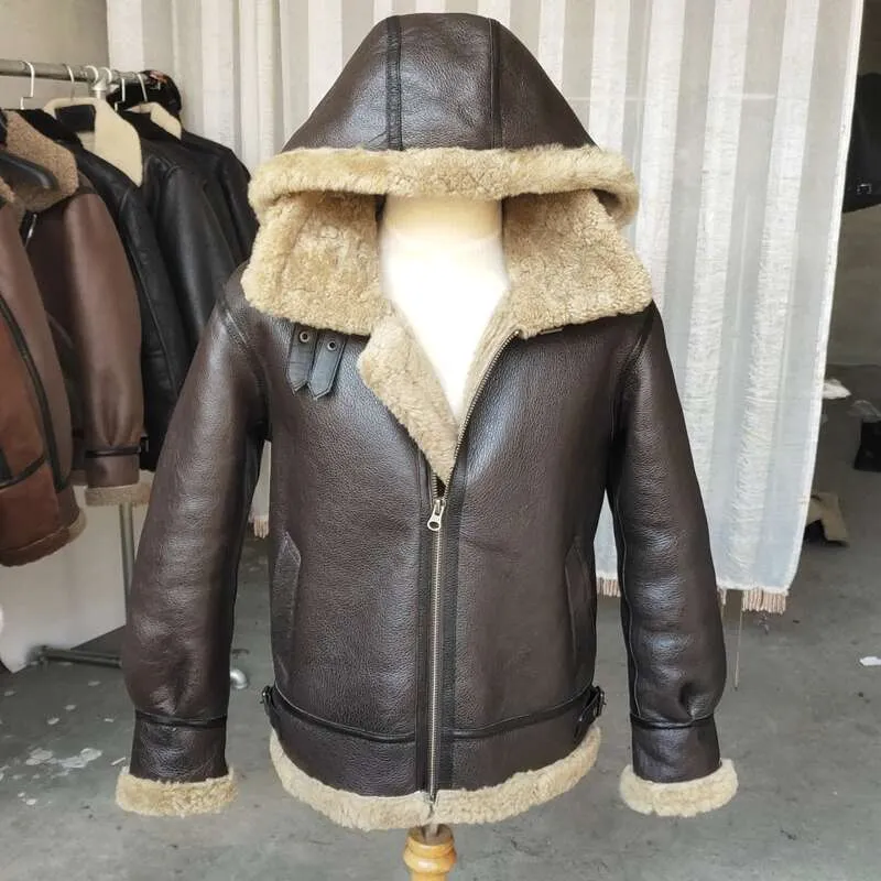 Outerwear Air Force Pilot Man Coat Genuine Sheepskin Leather Natural Shearing