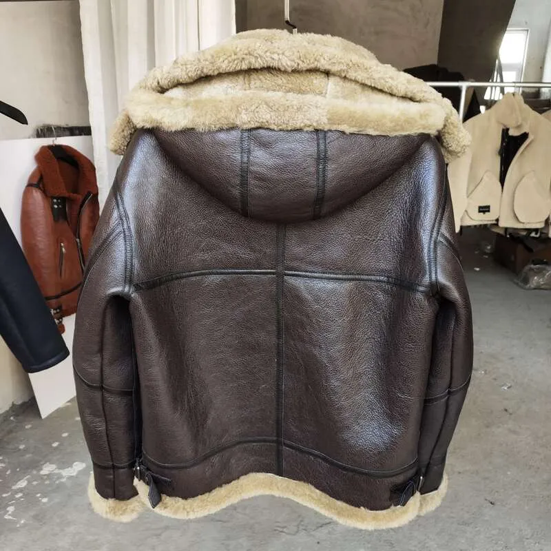 Outerwear Air Force Pilot Man Coat Genuine Sheepskin Leather Natural Shearing