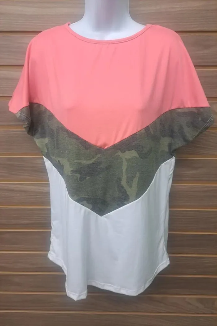 Pink Camo White Short Sleeve Tee