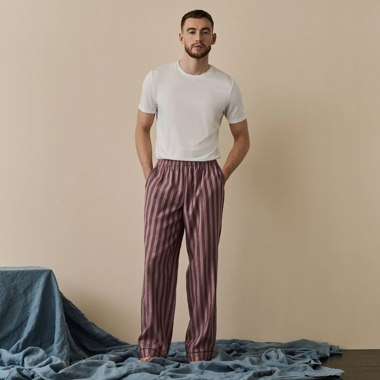 Port & Woodrose Striped Linen Men's PJ Trousers