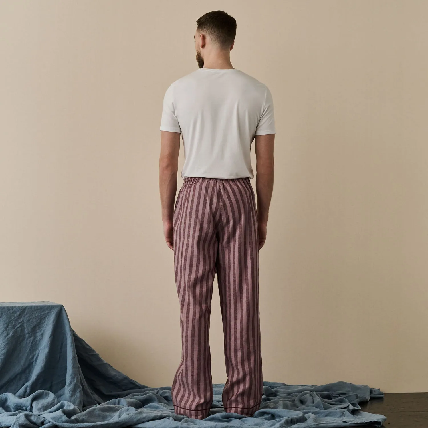 Port & Woodrose Striped Linen Men's PJ Trousers