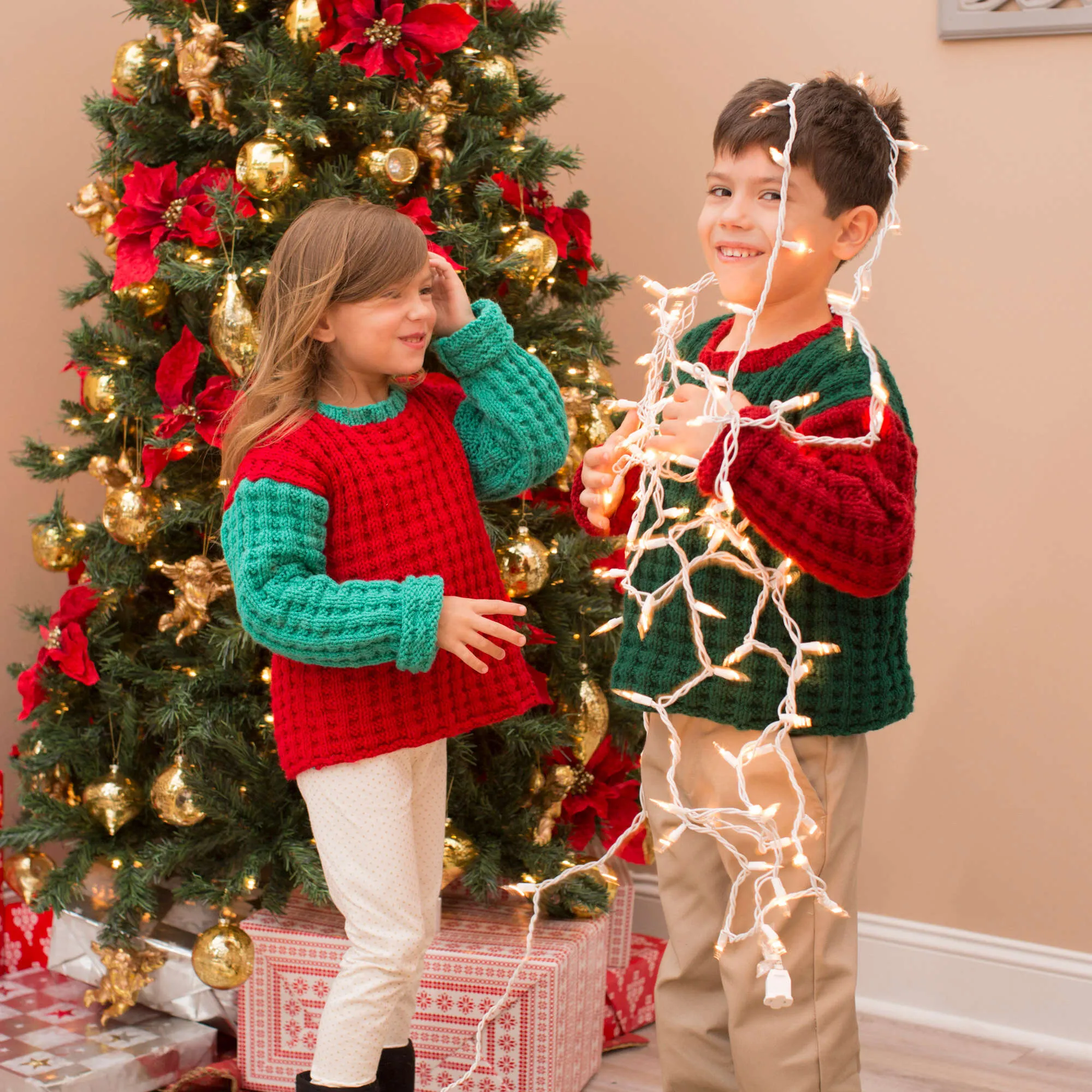 Red Heart Knit Jolly Kid's Sweaters