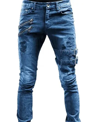 Ripped Skinny Jeans Slim Hole Casual Biker Trousers