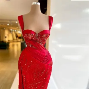 Sexy red sleeveless dress elegant evening dress