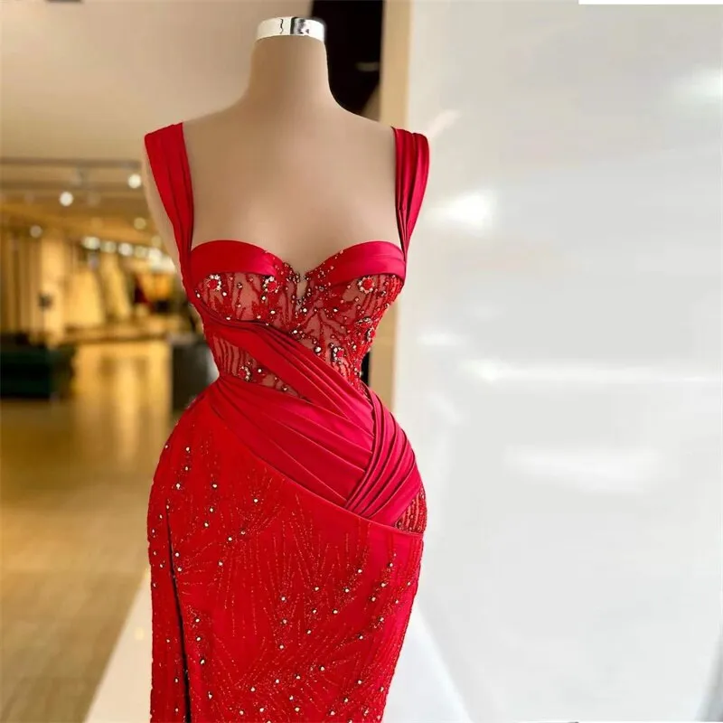 Sexy red sleeveless dress elegant evening dress